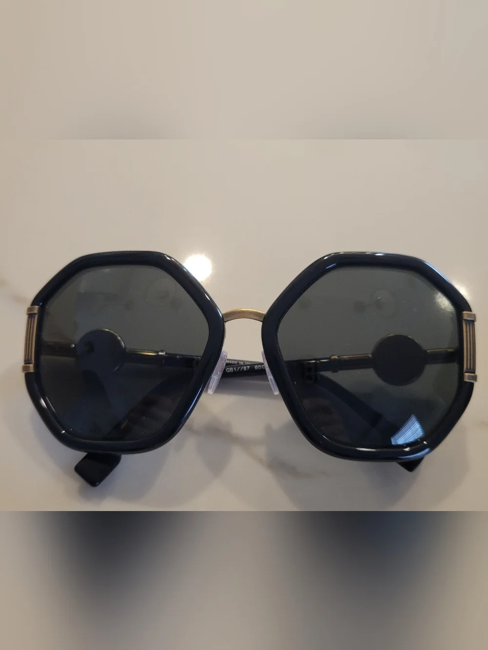 Versace Black and Gold Medusa Round Sunglasses